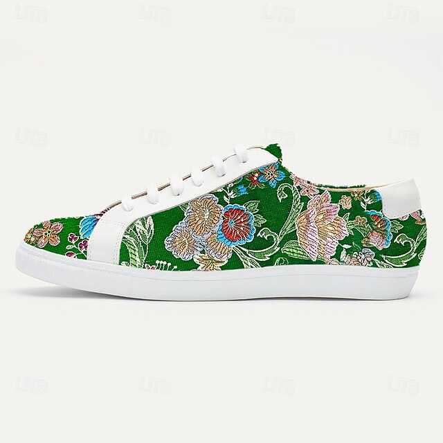 Green Comfortable Men's Jacquard Low-Top Fabric Sneakers