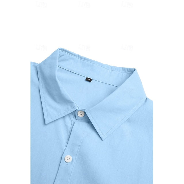 Summer Men's Linen Button Up Shirt Plain