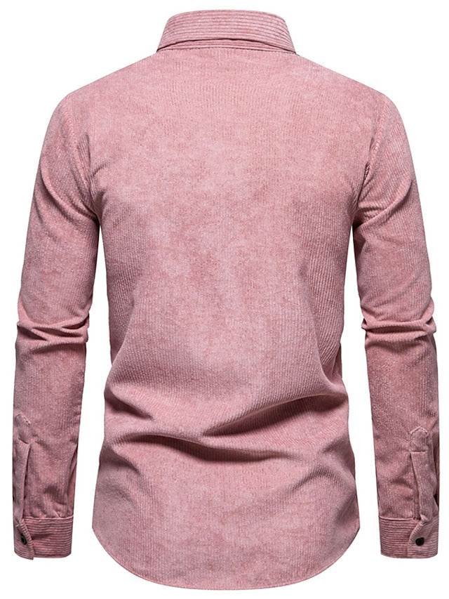 Men's Shirt Yellow Pink Black Corduroy Casual