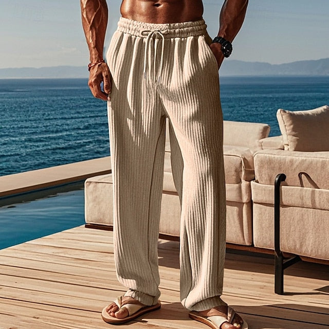 Pocket Trousers Drawstring Men's Elastic Pants Casual Waist
