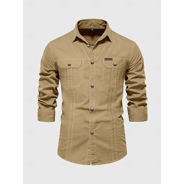 Shirt Men's Button Casual Up Work Cargo