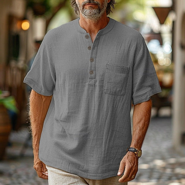 Linen Block Casual Men's Color Hawaiian Shirt