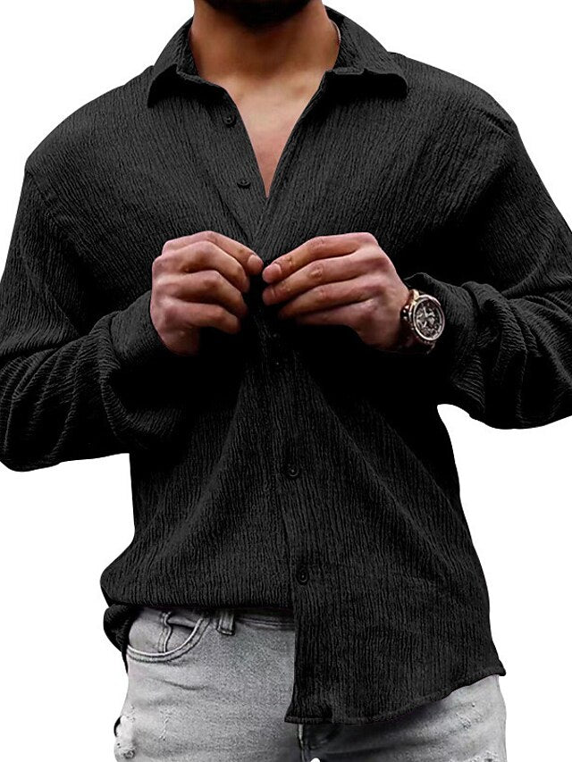 Shirt Blue Casual Men's White Up Black Button