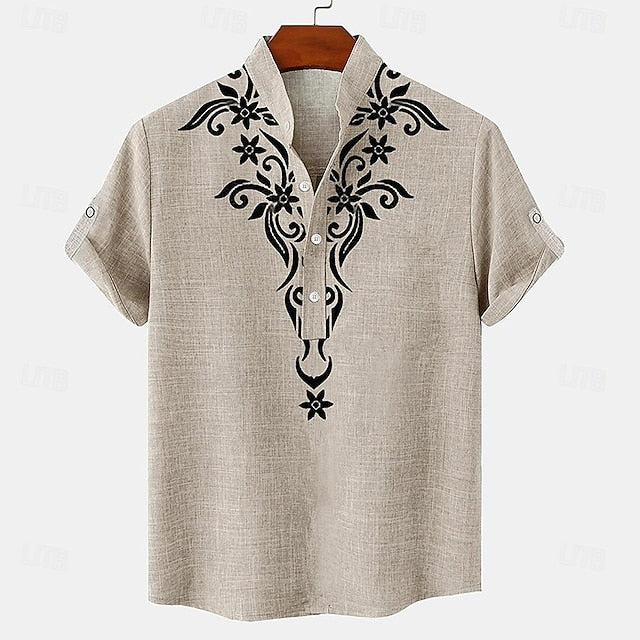 Shirts Men's Vintage Henley Linen Shirt Retro