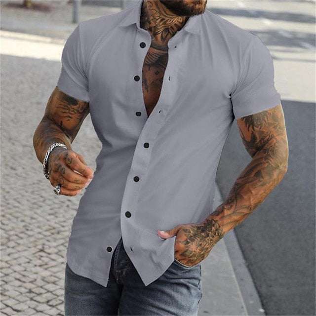 Summer Men's Shirt Black Button blue Up grey