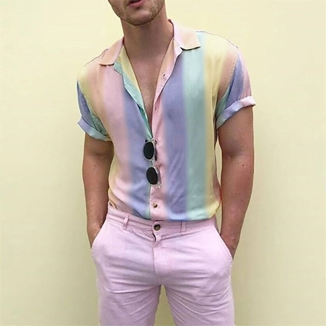 Up Summer Men's Collar Shirt Camp Button