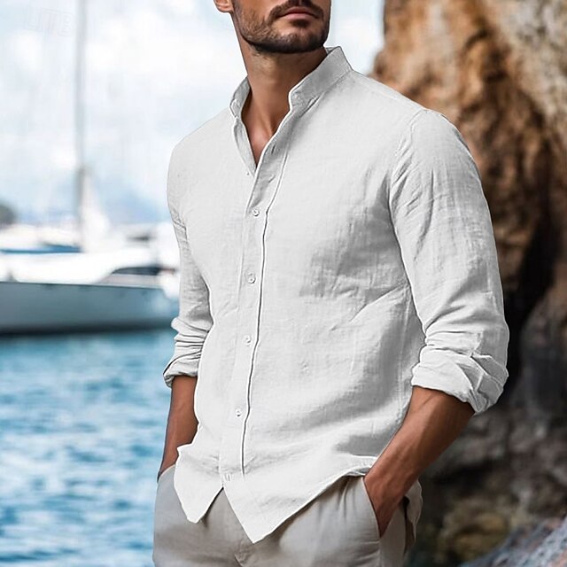 Summer Collar Linen Band Men's Shirt