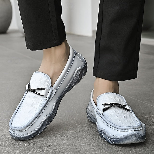 Faux - with Leather Detail Men's White Moccasins Tassel
