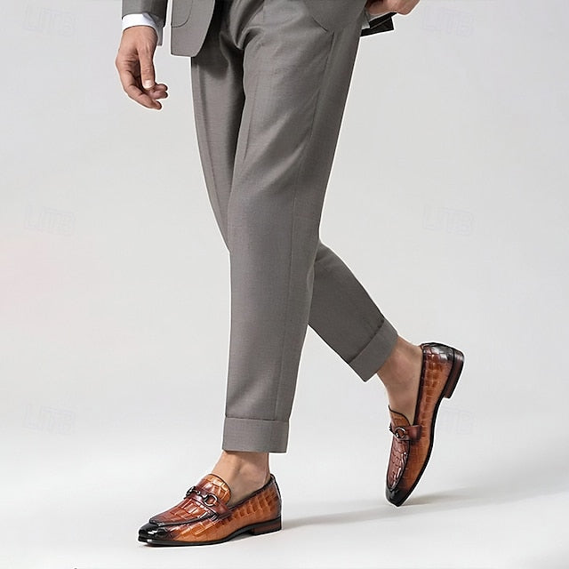 - Men's Crocodile Loafers Pattern Leather Cowhide Premium