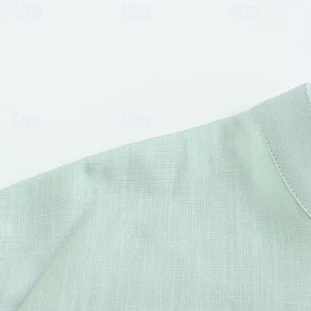 Blue Shirt Waffle Long Men's Button Up Casual