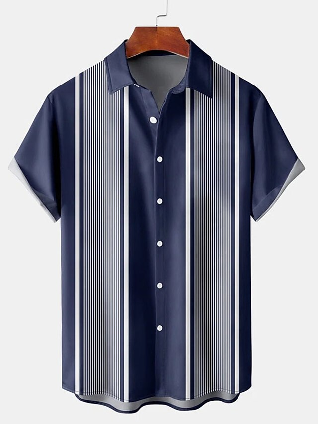Summer Casual Bowling Shirt Button Men's