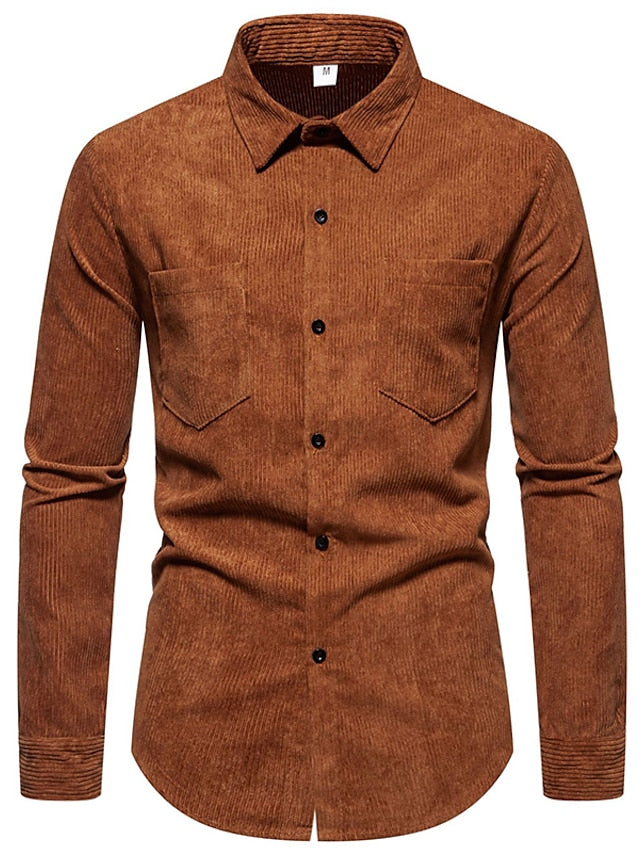 Men's Shirt Yellow Pink Black Corduroy Casual