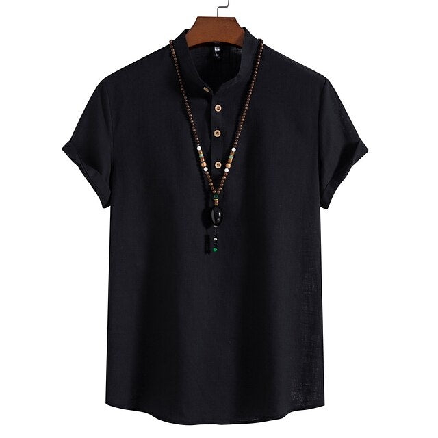 Chinese White Shirt Men's Cotton Linen Collar