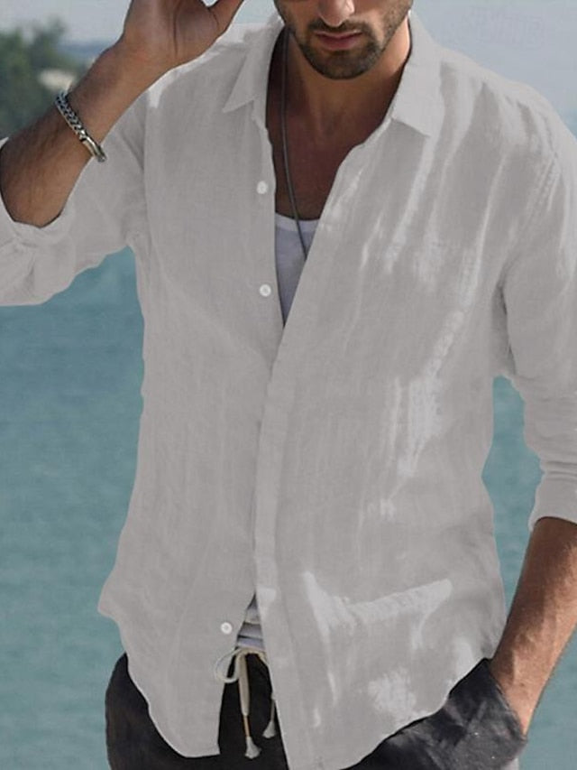 Button Linen Up Wear Shirt Men's Beach Summer
