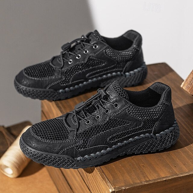Men's Tan Breathable Mesh Lace-up with Design Sneakers