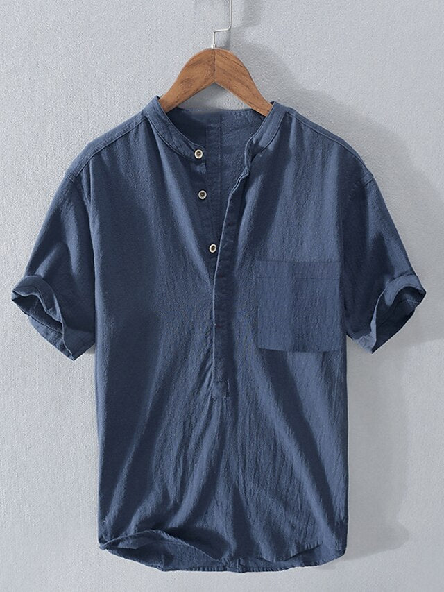 Summer Collar Linen Shirt Wear Beach Band Men's