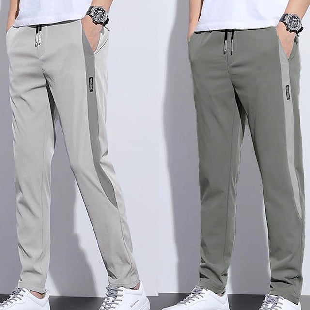 Drawstring Elastic Pants Trousers Waist Casual Solid Men's
