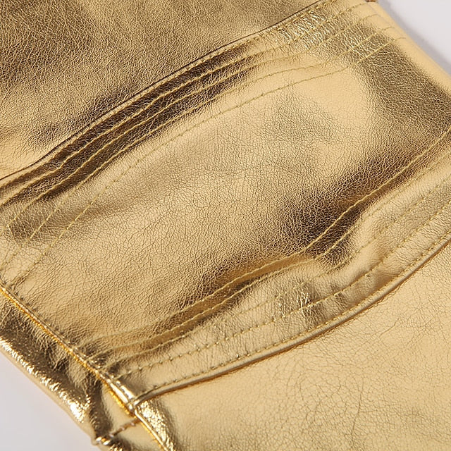 Faux Straight Solid Pants Leather Leg Men's Trousers Skinny