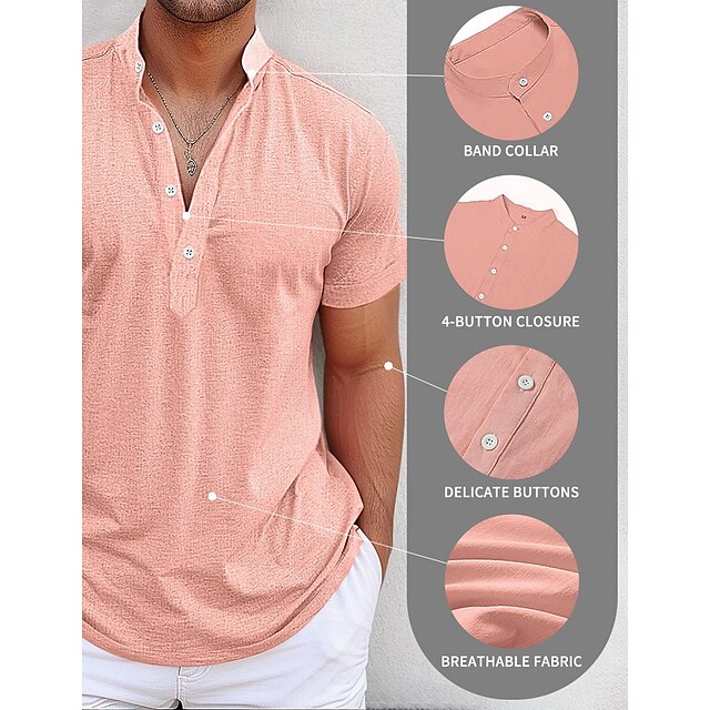 Linen Shirt Popover Collar Band Men's
