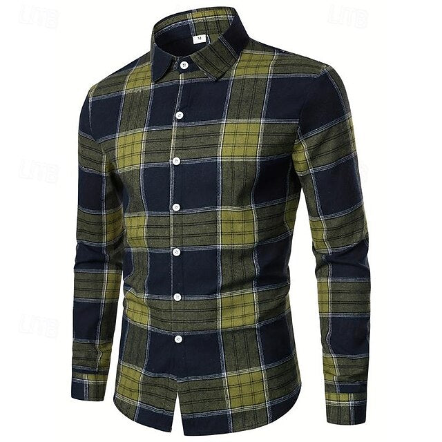 Shirt Wedding Dress Party Men's Up Plaid Button