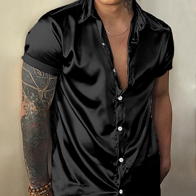 Shirt Satin Casual Men's Summer Beach Wear