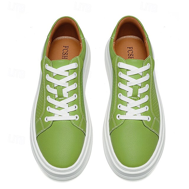 Low-Top Faux Green Leather Men's Sneakers