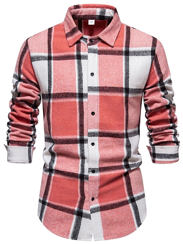Black Casual Shirts Men's Shirt Red Blue Pink Checked