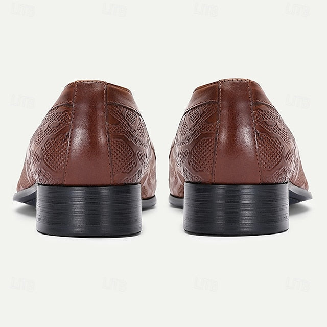 Black Men's Decorative Cowhide Premium Slip-On Loafers with