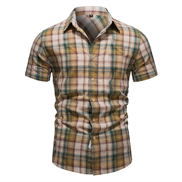 Shirt Button Summer Up Men's Plaid