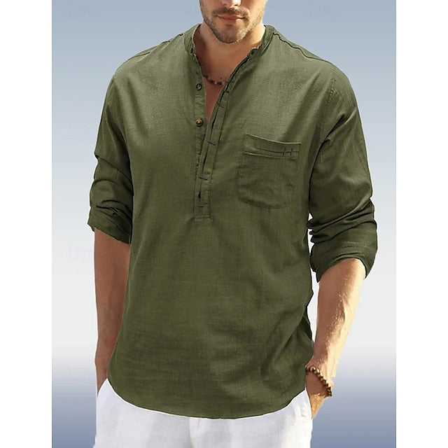 Band Linen Collar Popover Men's Shirt