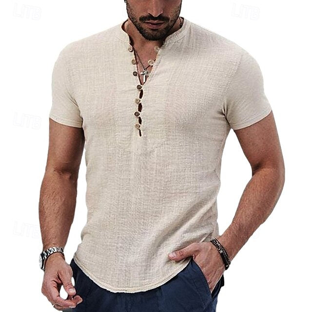 Collar Summer Men's Shirt Band Popover Linen
