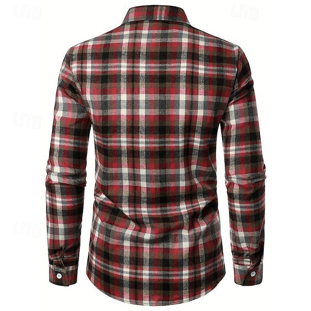Shirt Wedding Dress Party Men's Up Plaid Button