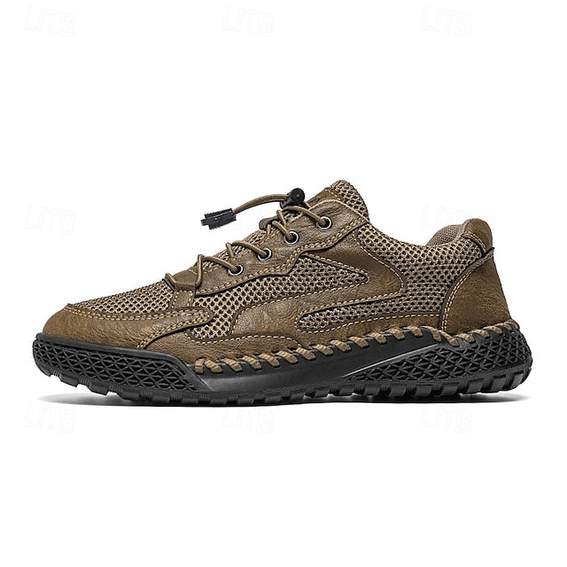 Men's Tan Breathable Mesh Lace-up with Design Sneakers