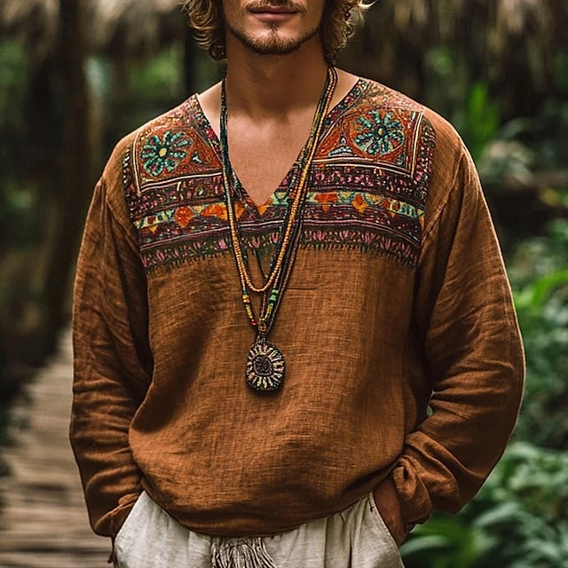 Vintage Men's Summer Linen Shirt Popover