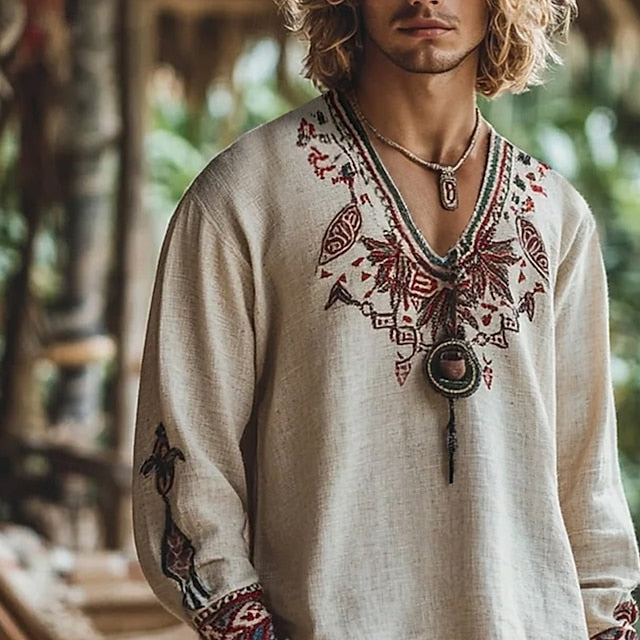 Retro Popover Summer Shirt Linen Men's