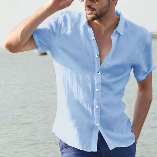 Summer Up Linen Wear Shirt Button Men's Beach