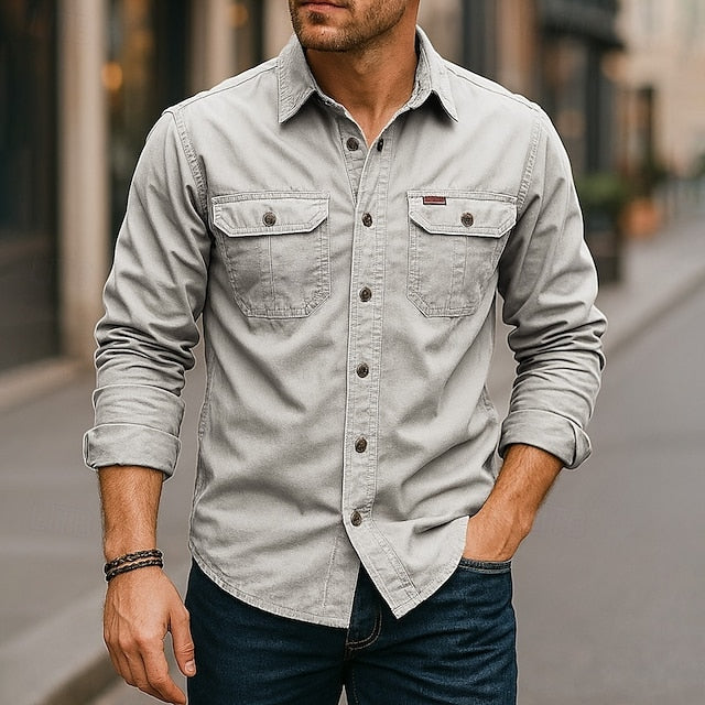 Dark Work Men's Navy Button Shirt Up Casual