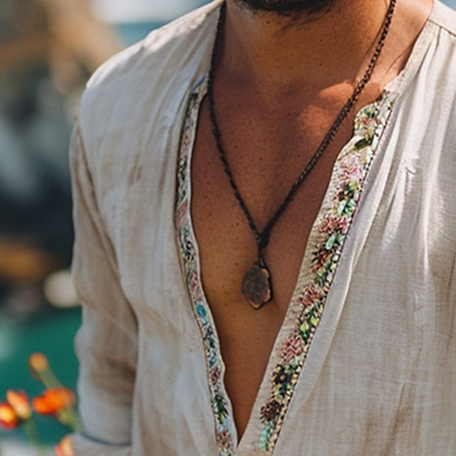 Men's Casual Button Cotton Linen Up Shirt