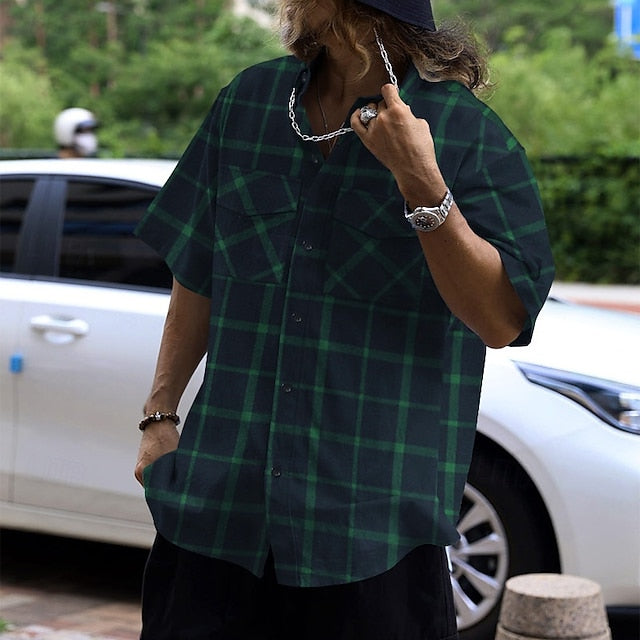 Beach Shirt Casual Summer Plaid Men's