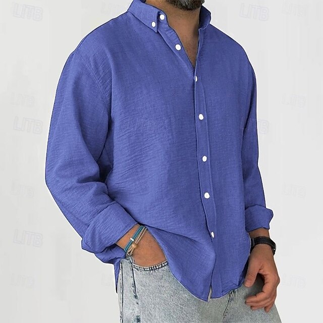 Men's Cotton Black Vacation Linen Plain Daily Wear Shirt