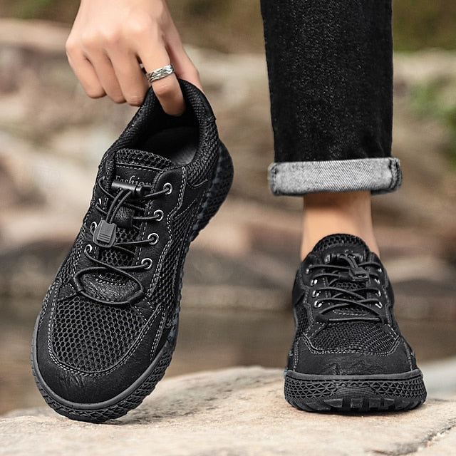 Men's Tan Breathable Mesh Lace-up with Design Sneakers