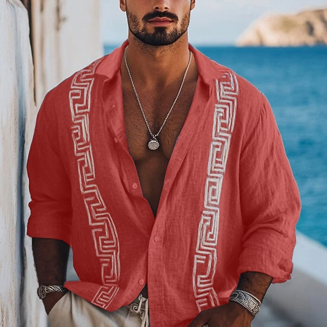 Men's Guayabera Shirt Linen Summer Beach