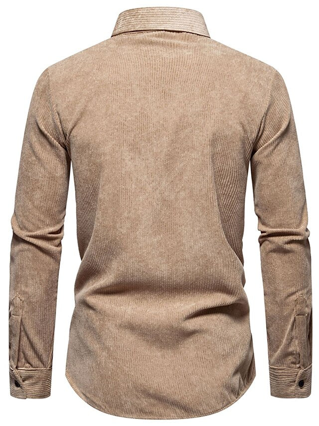 Men's Shirt Yellow Pink Black Corduroy Casual