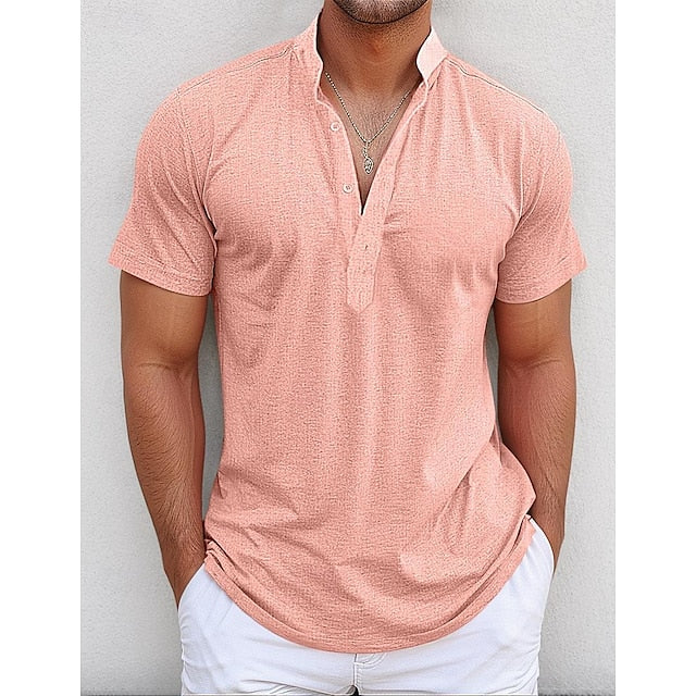 Linen Shirt Popover Collar Band Men's