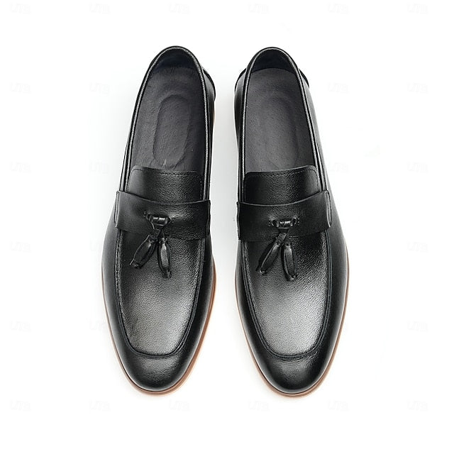 Leather Elegant Loafers Men's Tassel Genuine Slip-On -
