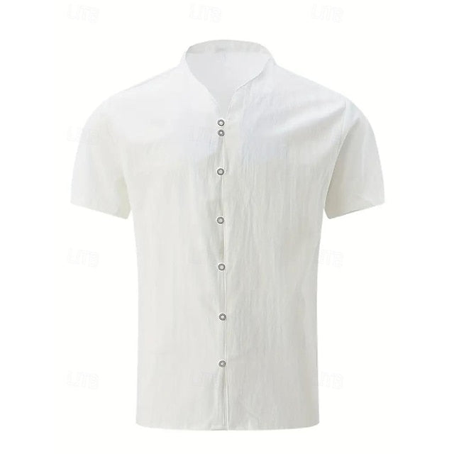 Shirt Summer Band Linen Collar Men's
