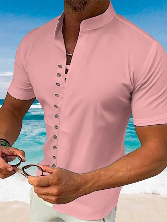 Shirt Casual Summer Up Button Wear Beach Men's