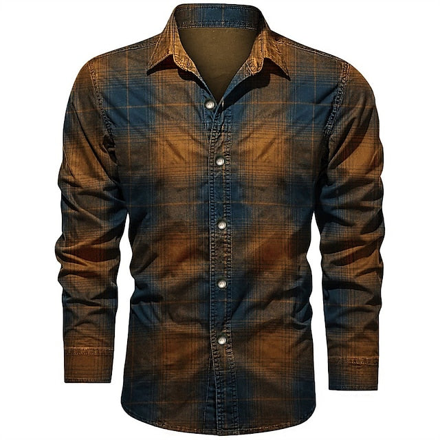 Up Summer Yellow Shirt Men's Button Plaid