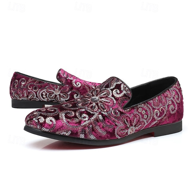 Slip-On – Stylish Floral Men's Embroidered Purple Loafers