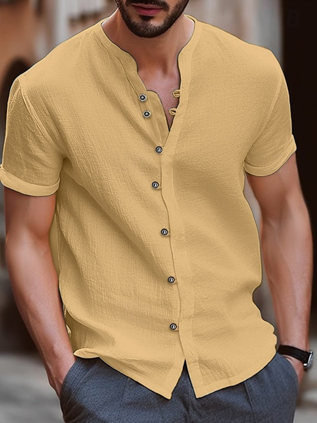 Band Linen Shirt Summer Collar Men's